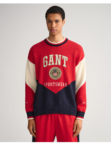 Gant Erkek Kırmızı Oversize Fit Bisiklet Yaka Logolu Sweatshirt