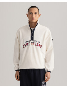 GANT Erkek Beyaz Düğmeli Yaka Logolu Sweatshirt