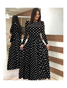Janes Kadın Krep Kumaş Uzun Kollu Tam Boy Puantiyeli Elbise 132 Cm