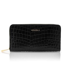 Alexandra K Vegan Leather Continental Wallet - Black Ink Croco