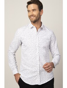 TUDORS Slim Fit Uzun Kollu Kolay Ütü Desenli Erkek Beyaz Gömlek