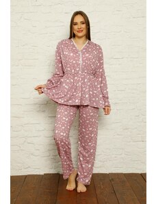 Akbeniz Kadın %100 Pamuk Penye Pileli Pijama Takım 17102