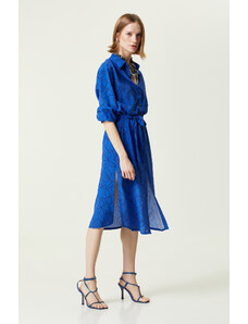 NetWork Limited Saks Mavisi Diz Boyu İpek Elbise