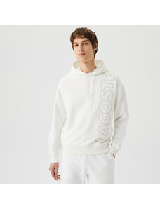 Lacoste Unisex Relaxed Fit Kapüşonlu Baskılı Beyaz Sweatshirt
