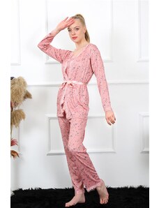 Akbeniz Kadın 3'lü Gül Kurusu Sabahlık Pijama Takım 16103