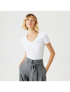Lacoste Kadın Slim Fit V Yaka Beyaz T-Shirt.100-TF0999.001