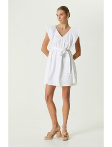 NetWork Beyaz Kolsuz V Yaka Mini Elbise