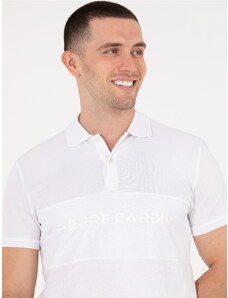 Pierre Cardin Beyaz Slim Fit Göğüs Baskılı Polo Yaka Tişört