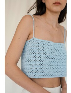 Plexida Crochet Crop Top With Square Neckline - Light Blue