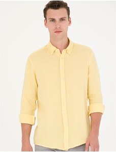 Pierre Cardin Sarı Regular Fit Uzun Kollu Gömlek