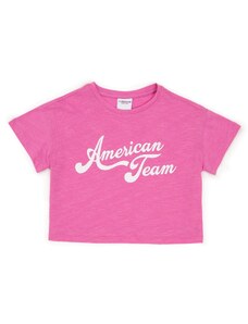 U.S. Polo Assn. Kız Çocuk Pembe Bisiklet Yaka Crop Tişört