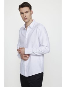 TUDORS Modern Slim Fit Uzun Kollu Pamuklu Kolay Ütü Armürlü Erkek Beyaz Gömlek