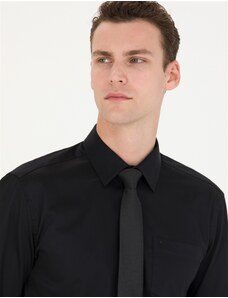 Pierre Cardin Siyah Regular Fit Uzun Kollu Basic Gömlek