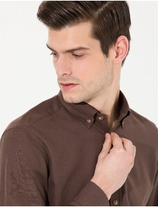 Pierre Cardin Kahverengi Slim Fit Uzun Kollu Gömlek