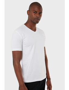 Exxe Pamuklu Regular Fit V Yaka Basic Erkek T Shirt Exxemodj000v Beyaz