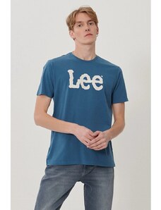 Lee Lightweight Logo Erkek Mavi Bisiklet Yaka Tişört