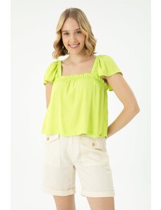 U.S. Polo Assn. Kadın Neon Sarı Kısa Kollu Gömlek