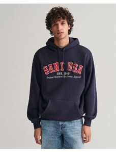 Gant Erkek Lacivert Relaxed Fit Kapüşonlu Logolu Sweatshirt