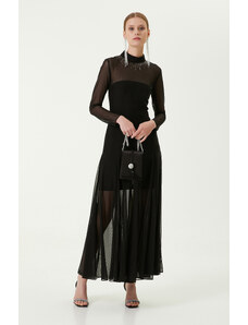 NetWork Uzun Kollu Siyah Abiye Elbise