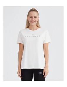Skechers Graphic Kadın Beyaz Bisiklet Yaka Tişört