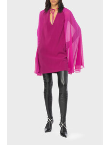 Pinko Çıkarılabilir Jorjet Pelerinli Streç Krep Kumaş Sıfır Kol Mini Bayan Elbise 101815 A160 Vıb Fuşya