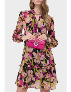 Pinko Çiçek Baskılı Fırfırlı İpli Bağlamalı Düğmeli Kapatmalı Regular Fit Bayan Elbise 101493 A155 Zy5 Pembe-sarı