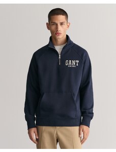 Gant Erkek Lacivert Regular Fit Yarım Fermuarlı Logolu Sweatshirt