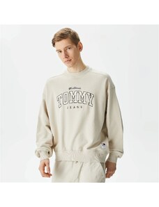Tommy Jeans Boxy Varsity Crew Erkek Krem Rengi Sweatshirt