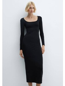 Mango Kadın Dekolteli Midi Elbise Siyah