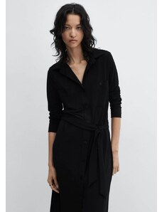Mango Kadın Kemerli Gömlek Elbise Siyah