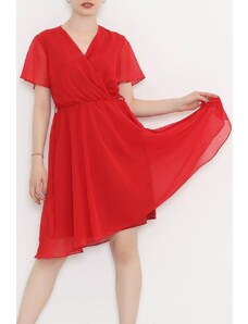 Janes Kruvaze Yaka Şifon Elbise Kırmızı