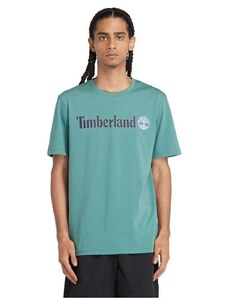 Timberland Linear Logo Erkek Turkuaz Yuvarlak Yaka Tişört