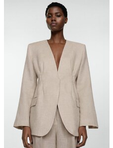 Mango Kadın %100 Keten Kumaş Blazer Ceket Bej