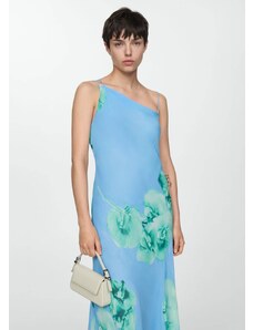 Mango Kadın Çiçekli Asimetrik Elbise Gök Mavisi