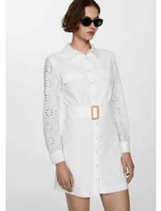 Mango Kadın Isviçre Nakışlı Gömlek Elbise Beyaz