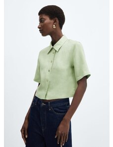 Mango Kadın Keten Karışımlı Kısa Kollu Gömlek Pastel Yeşil