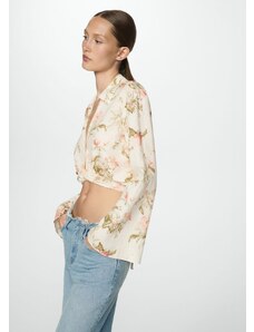 Mango Kadın Keten Karışımlı Çiçekli Bluz Vanilya Rengi