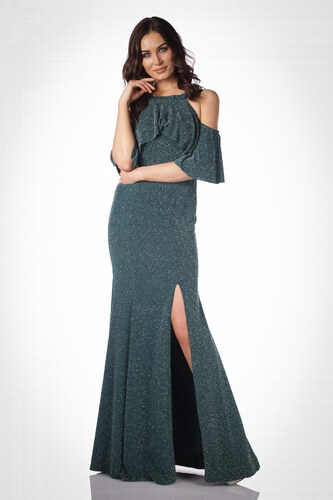 Pierre Cardin Kadın Yeşil Simli Yırtmaçlı Uzun Abiye Elbise Pc54978