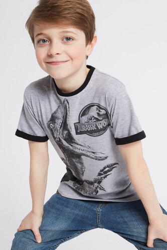 Marks & Spencer Gri Erkek Çocuk Pamuklu Desenli T-Shirt 