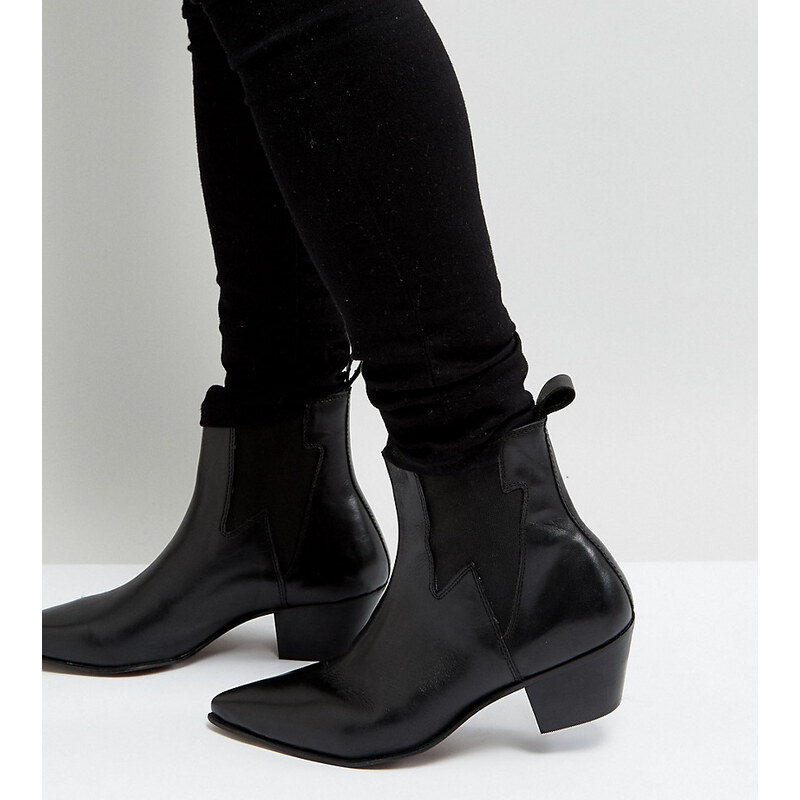 ASOS DESIGN Wide Fit cuban heel western boots in black leather with lightening detail Black Glami