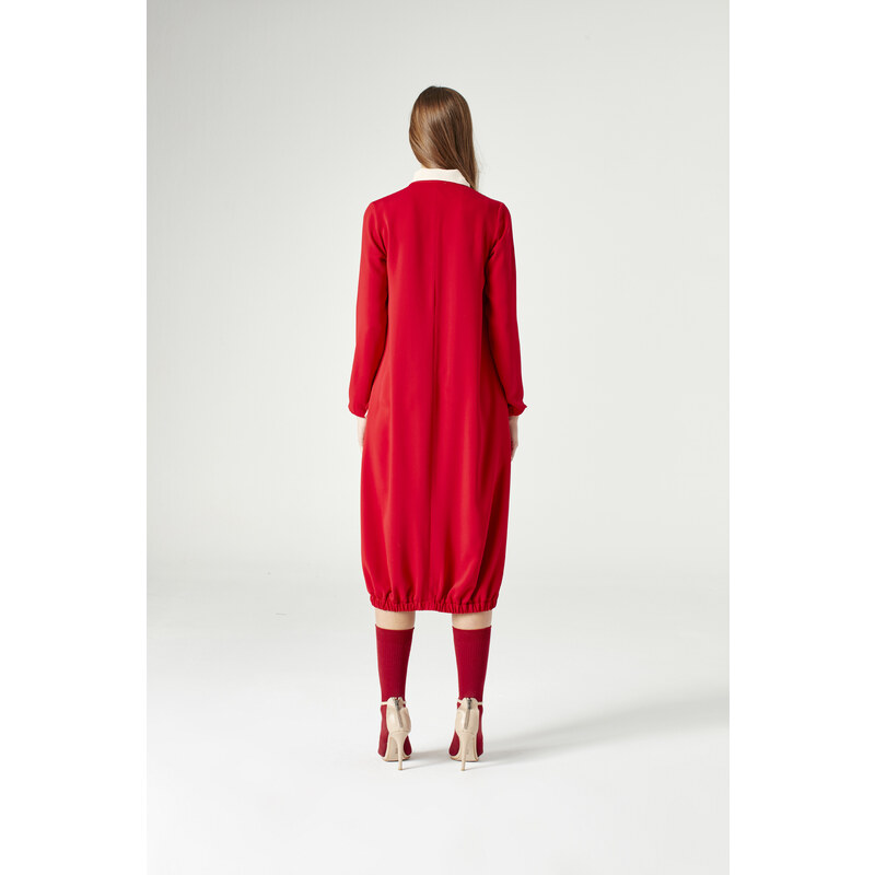 Mizalle Yakadan Fularlı Elbise (Kırmızı)