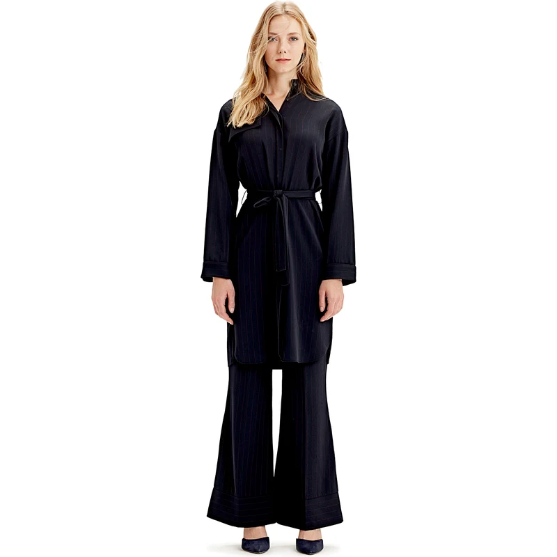 Mizalle Çizgili Elbise Tunik (Lacivert)