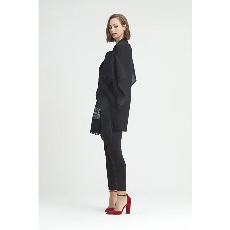 Mizalle Dantel Detaylı Şal (Siyah) PY5830