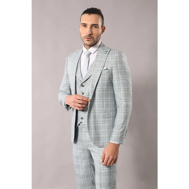 Light Blue Checked Mens Suit | Wessi