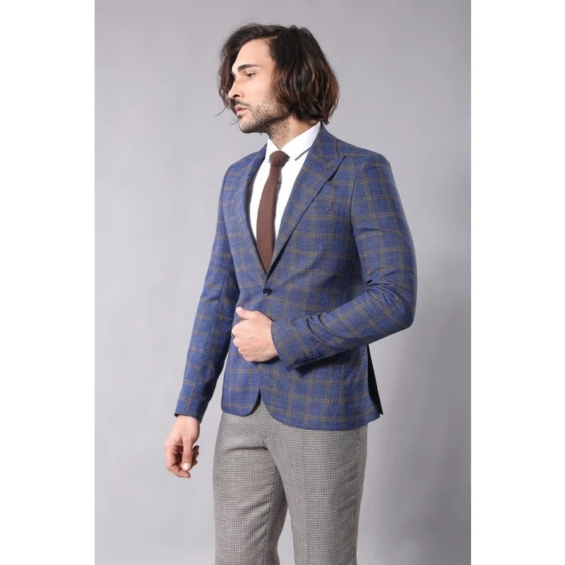 Checked Navy Blue Jacket for Men | Wessi