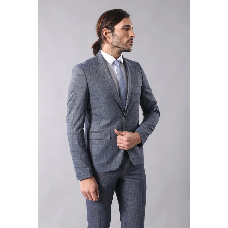 Grey Checked Men's Slim Fit Blazer | Wessi