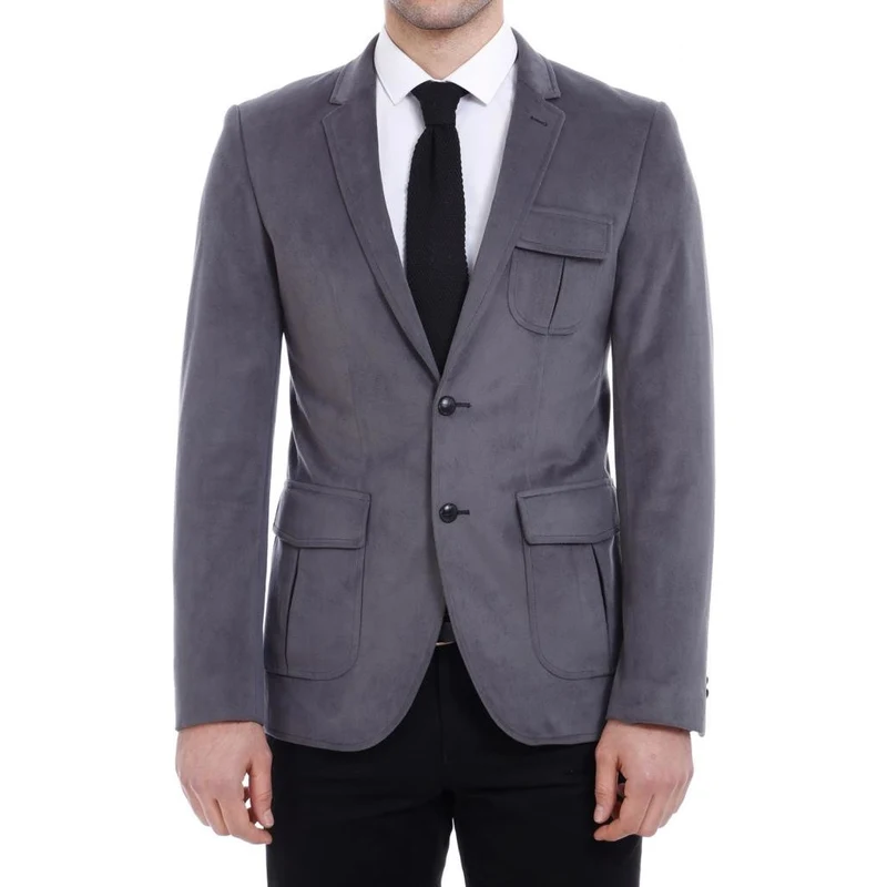 Wessi Grey Slim Fit Velvet Blazer Wessi Grey Slim Fit Velvet Blazer