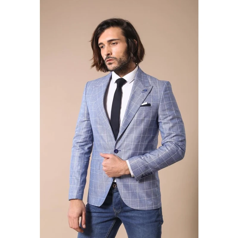 Wessi Single Button Wide Pointed Collar Blue Blazer