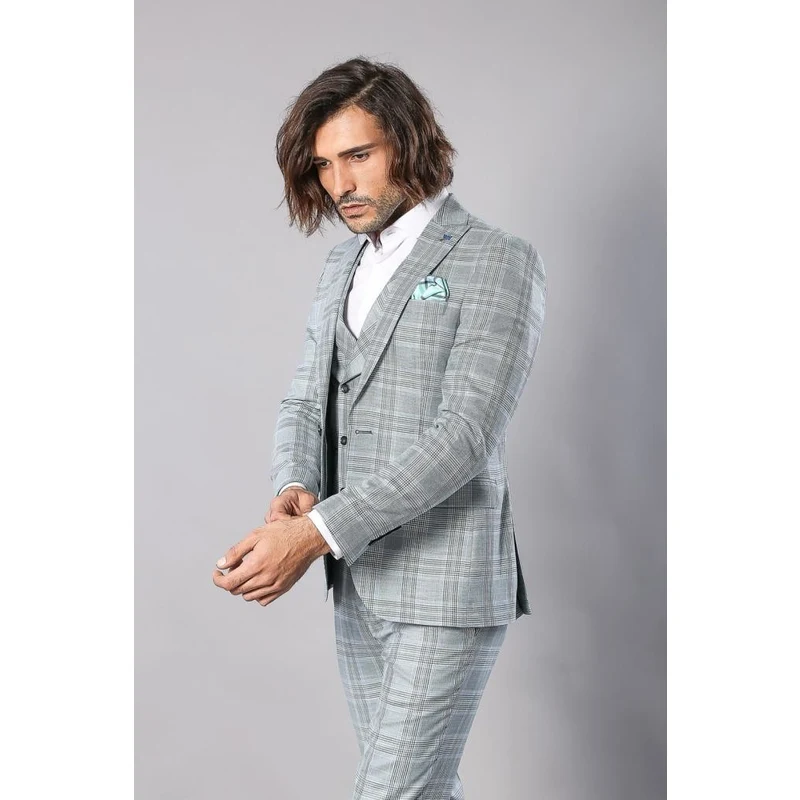 Plaid Jacket Combined Light Green Suit | Wessi