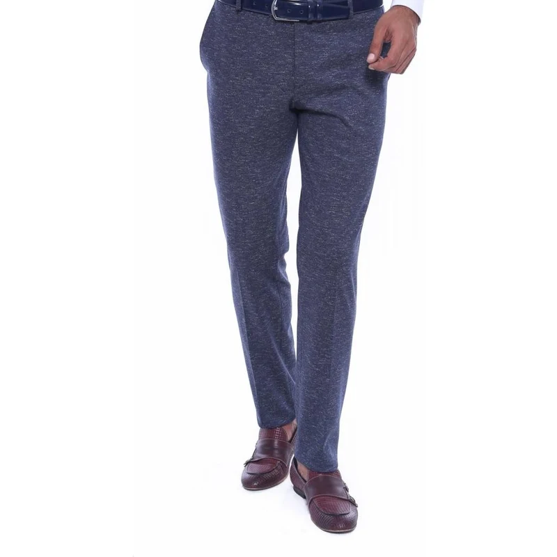 Wessi Patterned Navy Blue Fabric Trouser